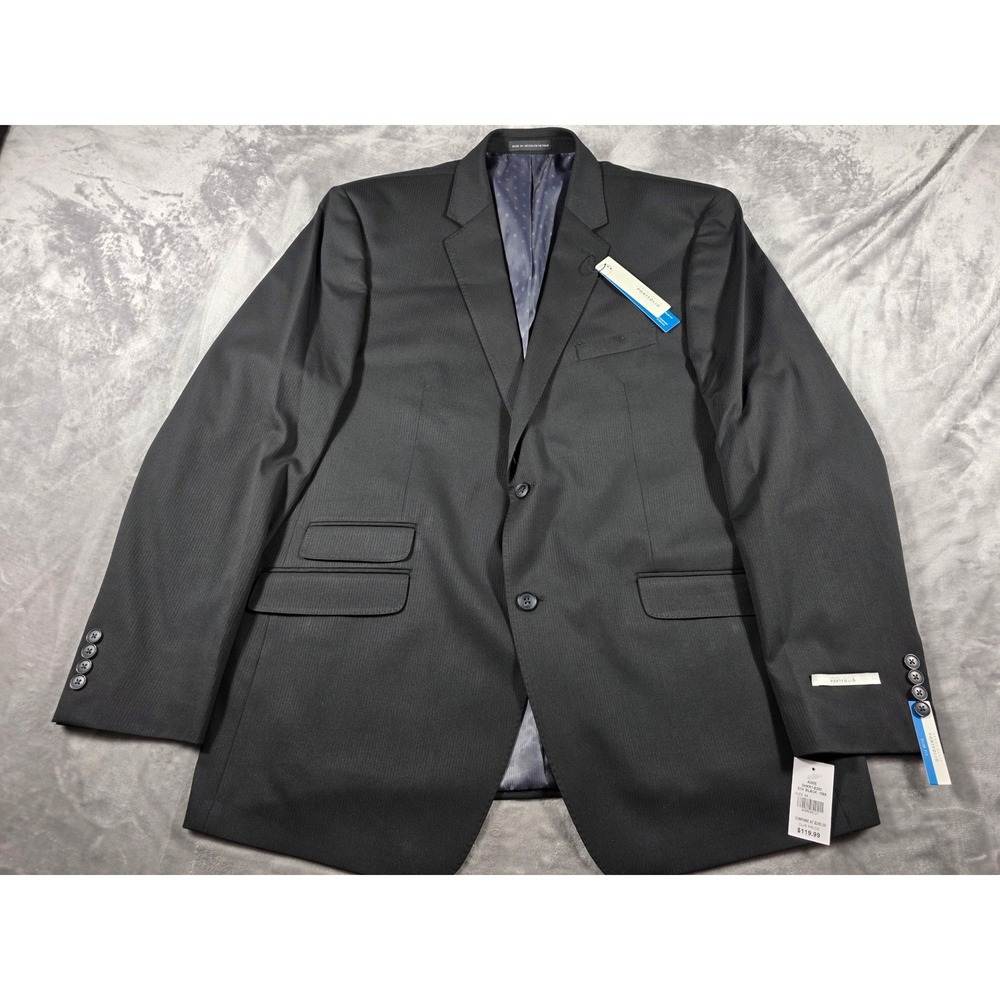 Perry Ellis Portfolio Suit Jacket Men 48L Black Slim Fit Micro Stripe Blazer NEW
